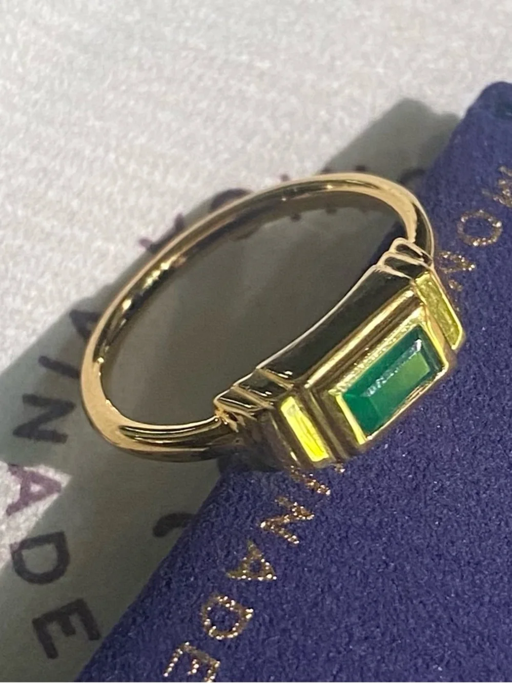 MONICA VINADER Baja Deco Ring with Green vermeil stone and 18k gold